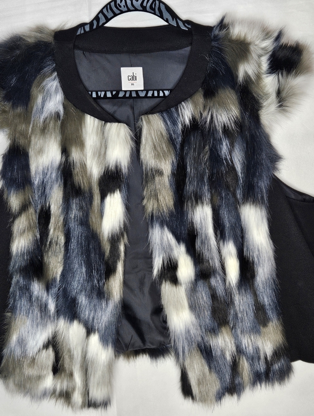 CAbi Multi-Color Faux Fur Patchwork Vest Size XL Soft Trendy